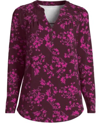 Women's Long Sleeve Lightweight Jersey Notch Neck Tunic Top