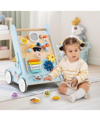 Wooden Baby Walker Push & Pull Learning Activity Center w/ Wheels Push Toy
