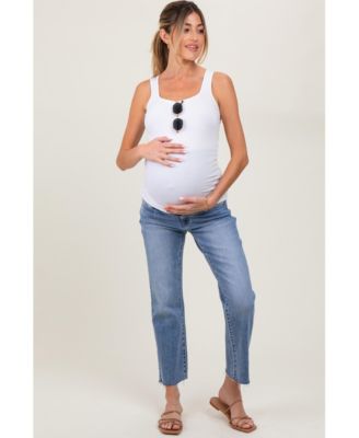 Maternity Blue Cropped Raw Hem Straight Leg Jeans