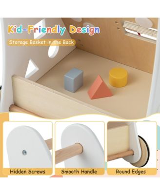 Toddler Wooden Walker Activity Center with Mirror Shape Sorter for 1+ Year Old