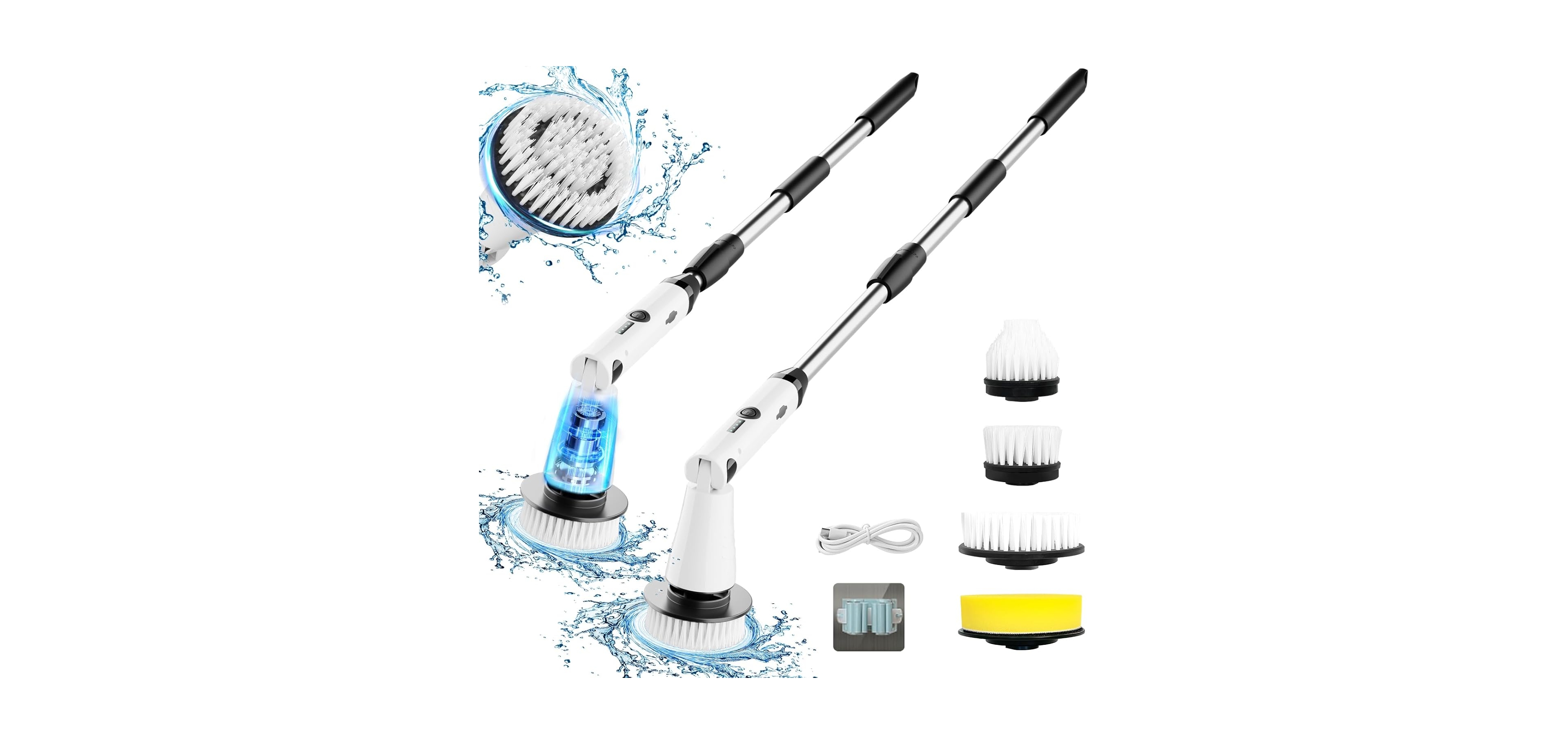 Electric Spin Scrubber - Power Shower Cleaning Brush with Extendable Handle & 4 Brush Heads for Bathrooms Window and Floor White/Black