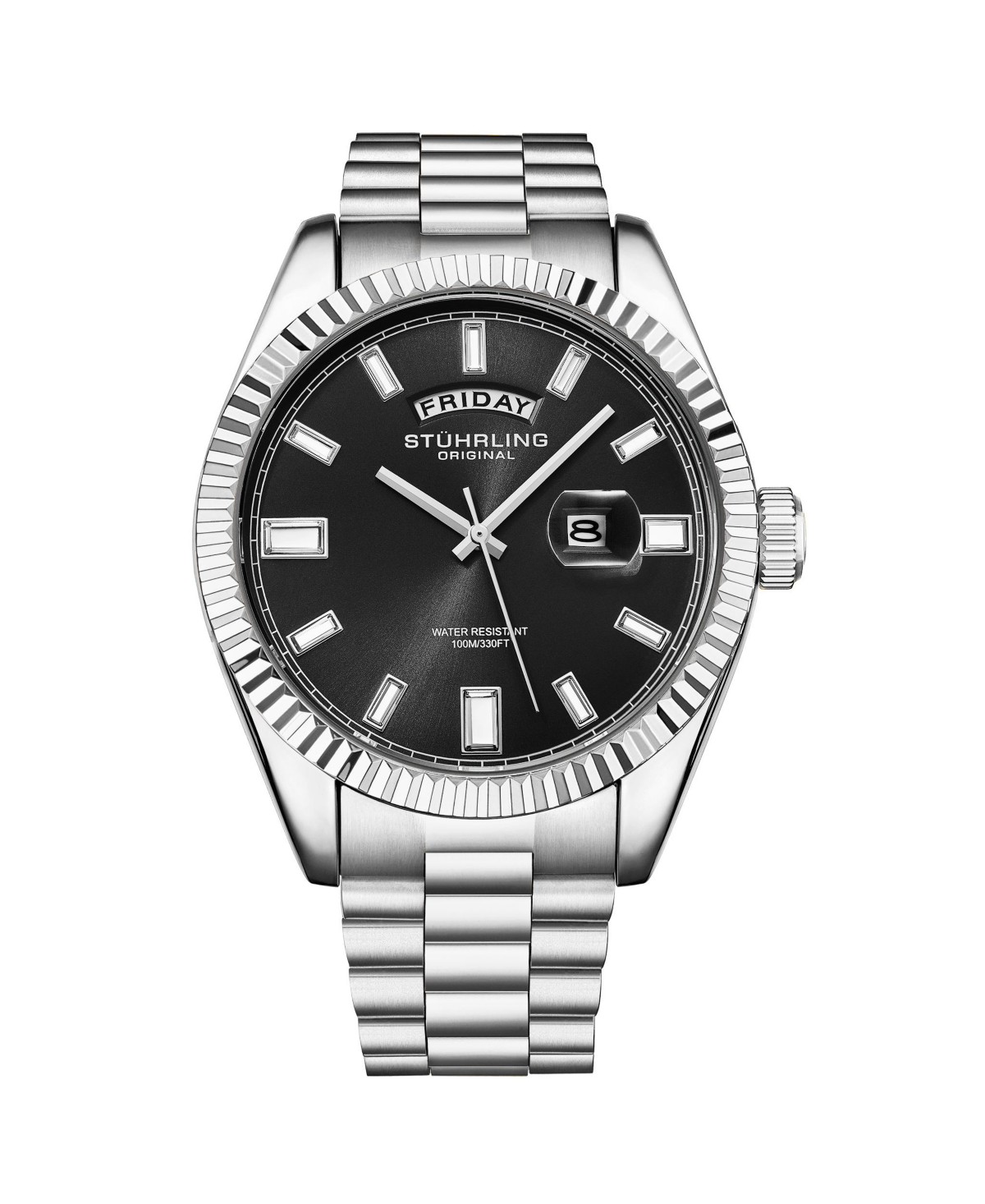 Мужские часы Stuhrling Statesman 4070 сталь, чёрный циферблат, 42мм — фото 2