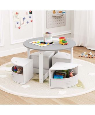 5 Piece Kids Play Table and Chairs Set Round Nesting Table Toddler Furniture