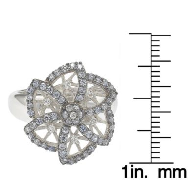 Suzy Levian Sterling Silver Sapphire & Created White Sapphire Flower Ring