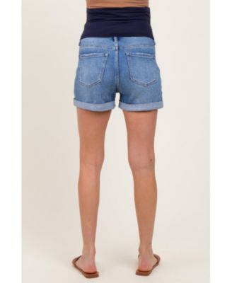 Maternity Navy Distressed Rolled Cuff Jean Shorts