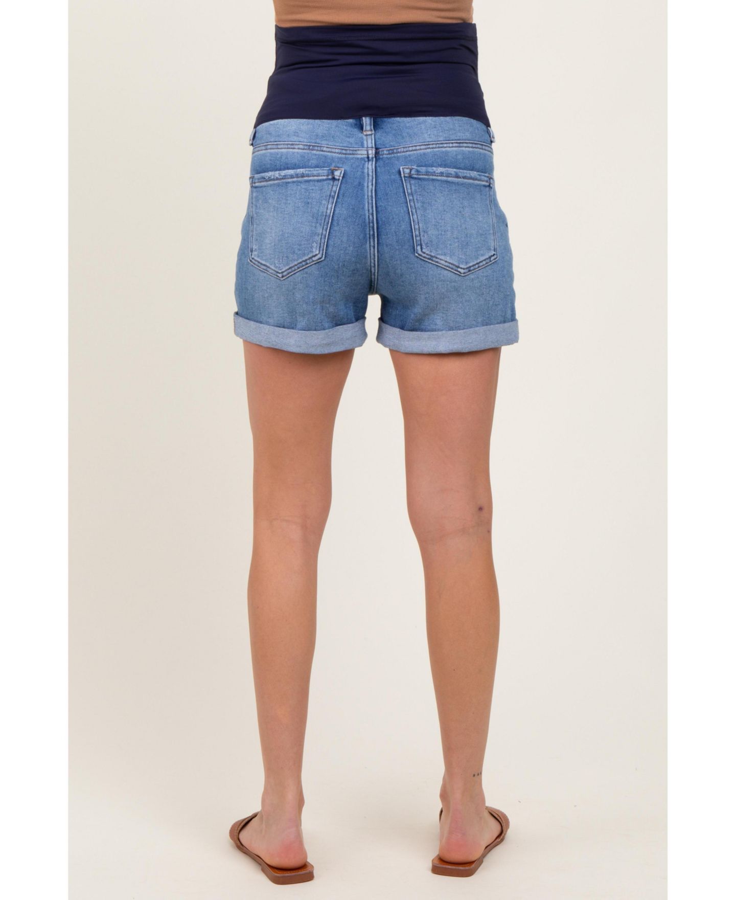 Женские шорты Pinkblush Maternity Navy Distressed Rolled Cuff Jean, цвет: Тёмно-синий — фото 3