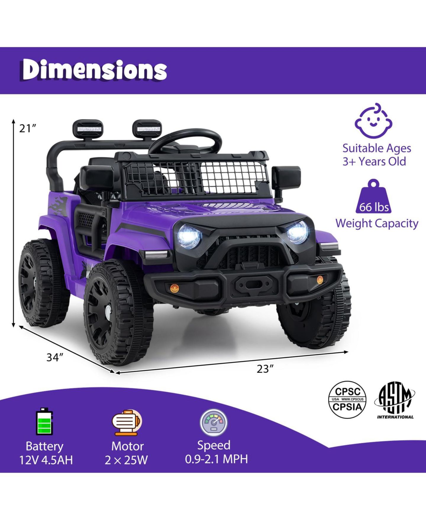Детская игрушка Mecale 12V Kids' Ride-on Truck with Battery Powered & Remote Control, Ages 3+, цвет: Фиолетовый — фото 3