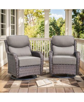 Crescent Outdoor 2-Person Wicker Glider Patio Swivel Chairs with Olefin 6 in. Thick Cushions
