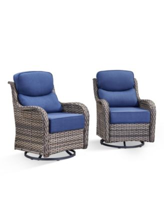 Crescent Outdoor 2-Person Wicker Glider Patio Swivel Chairs with Olefin 6 in. Thick Cushions