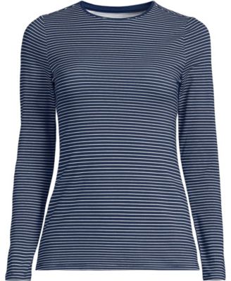 Women's Petite Lightweight Jersey Skimming Long Sleeve Crew Neck T-shirt