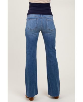Blue Raw Cut Hem Flare Maternity Jeans