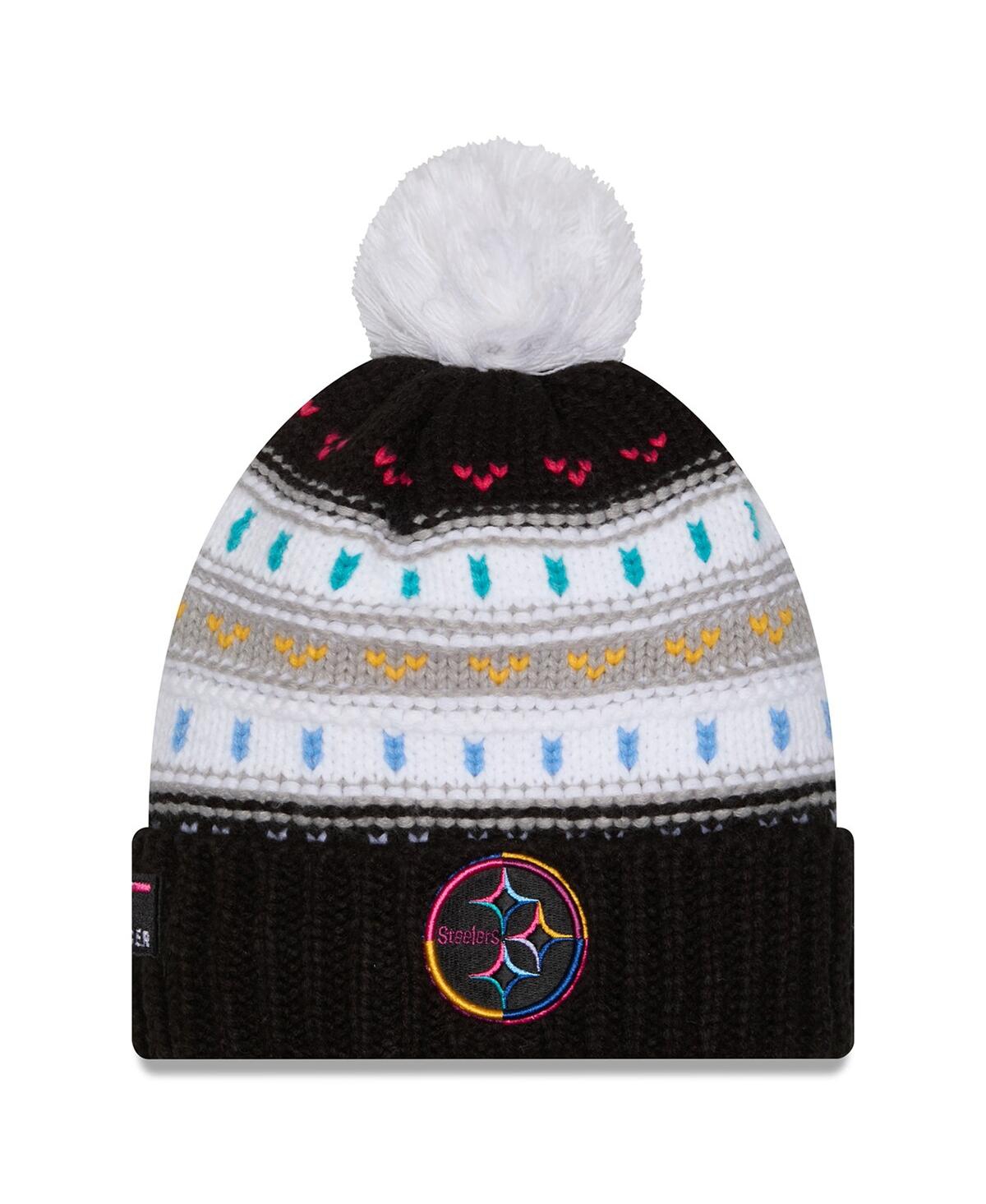 New Era Women's Black Pittsburgh Steelers 2025 Nfl Crucial Catch Cuffed Knit with Pom Hat
