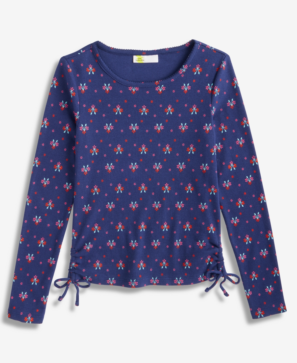 Epic Threads Girls 5-20 Ribbed Floral Print Ruched Top, Macy's Exclusive