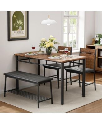 Dining Table Set for 4 with Upholstered Bench and 2 Chairs, Brown