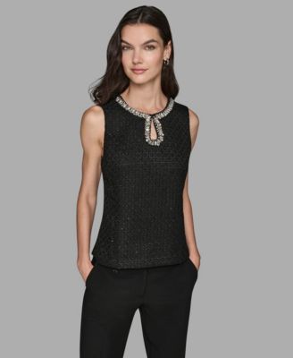 KARL LAGERFELD PARIS - Women's Novelty Embellished Neck Top