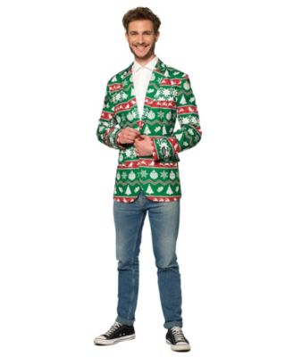 Men's Christmas Blazer - X- Mas Festive Nordic Slim Fit - Green - White
