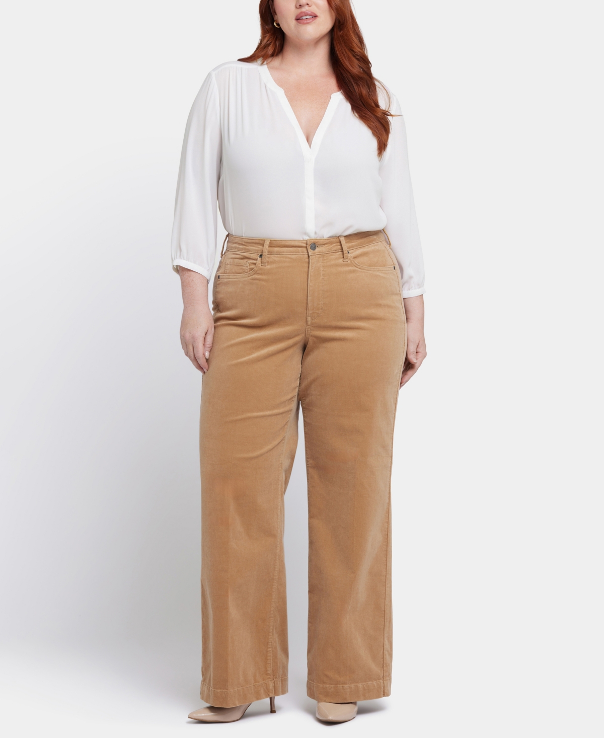 Nydj Plus Size Corduroy Teresa Wide Leg Pants In Brown
