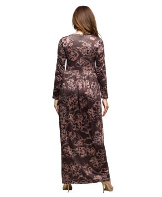 Women's Brown Blush Floral Long Sleeve Dress