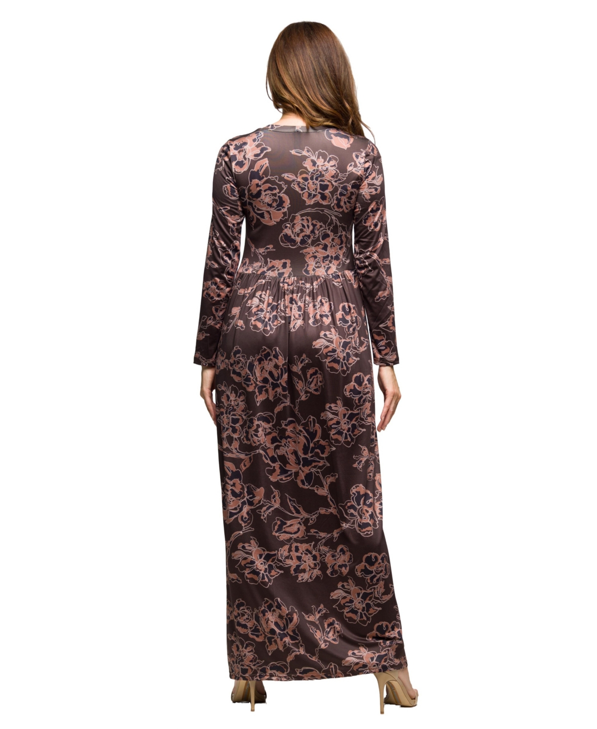 24seven Comfort Apparel Floral Long Sleeve Scoop Neck Maxi Dress In Multi