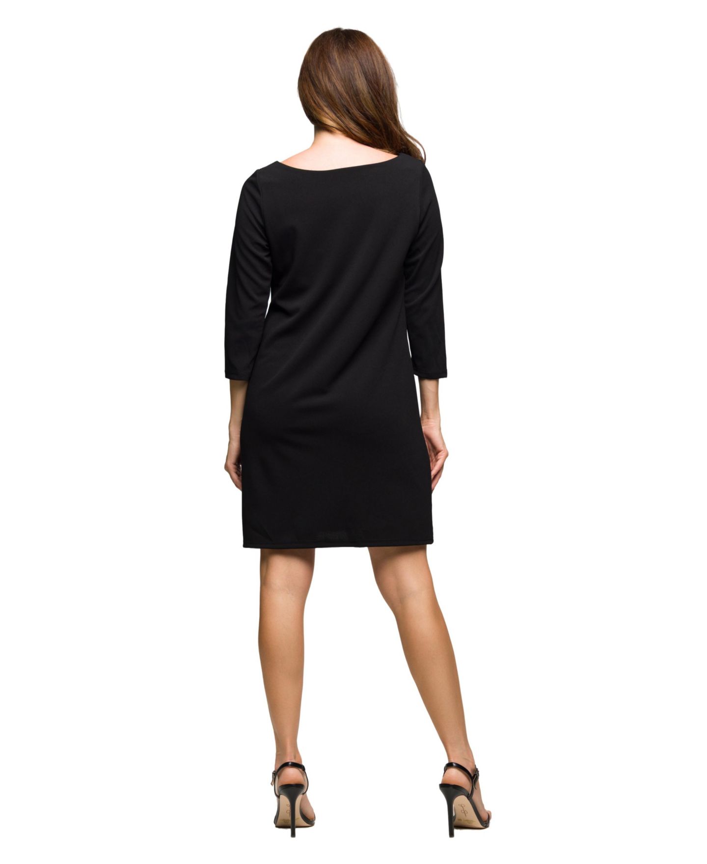 Женское платье 24seven Comfort Apparel Three Quarter Sleeve A Line Knee Length, цвет: Чёрный — фото 3