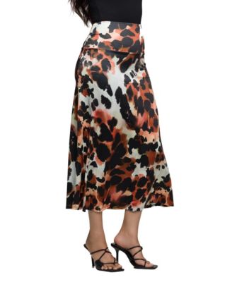 Women's Animal Print Elastic Waist Midi Skirt