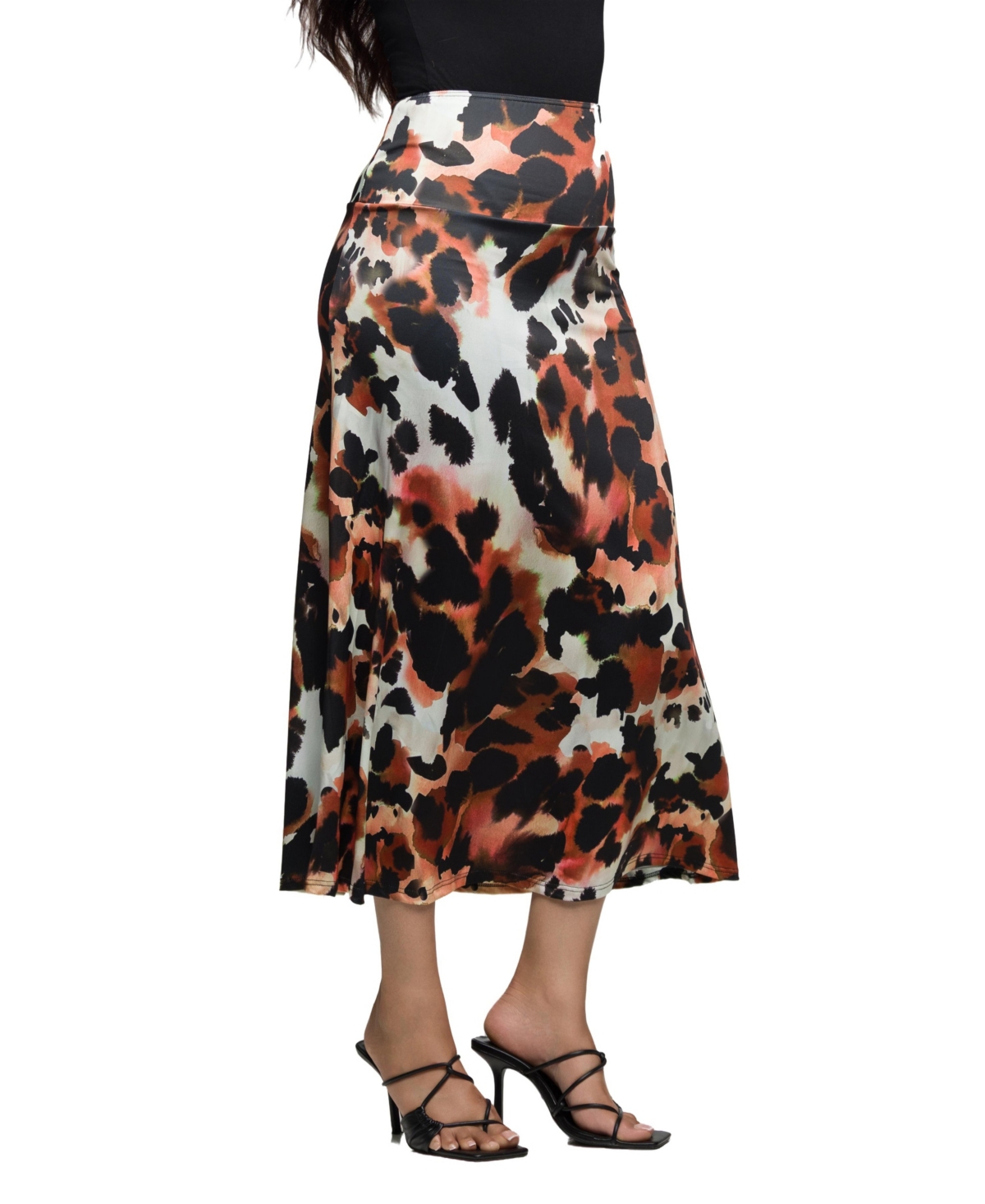 24seven Comfort Apparel Women's Animal Print Elastic Waist Midi Skirt