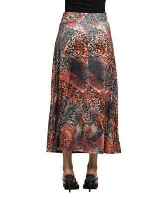 Women's Brown Animal Patchwork Print Maxi Skirt