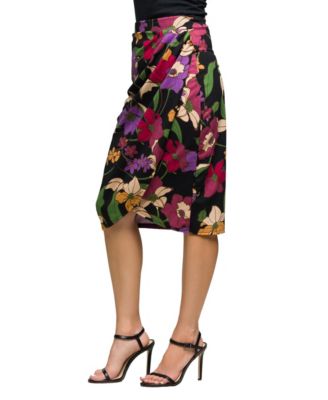 Women's Black Multi Floral Print Midi Pencil Skirt