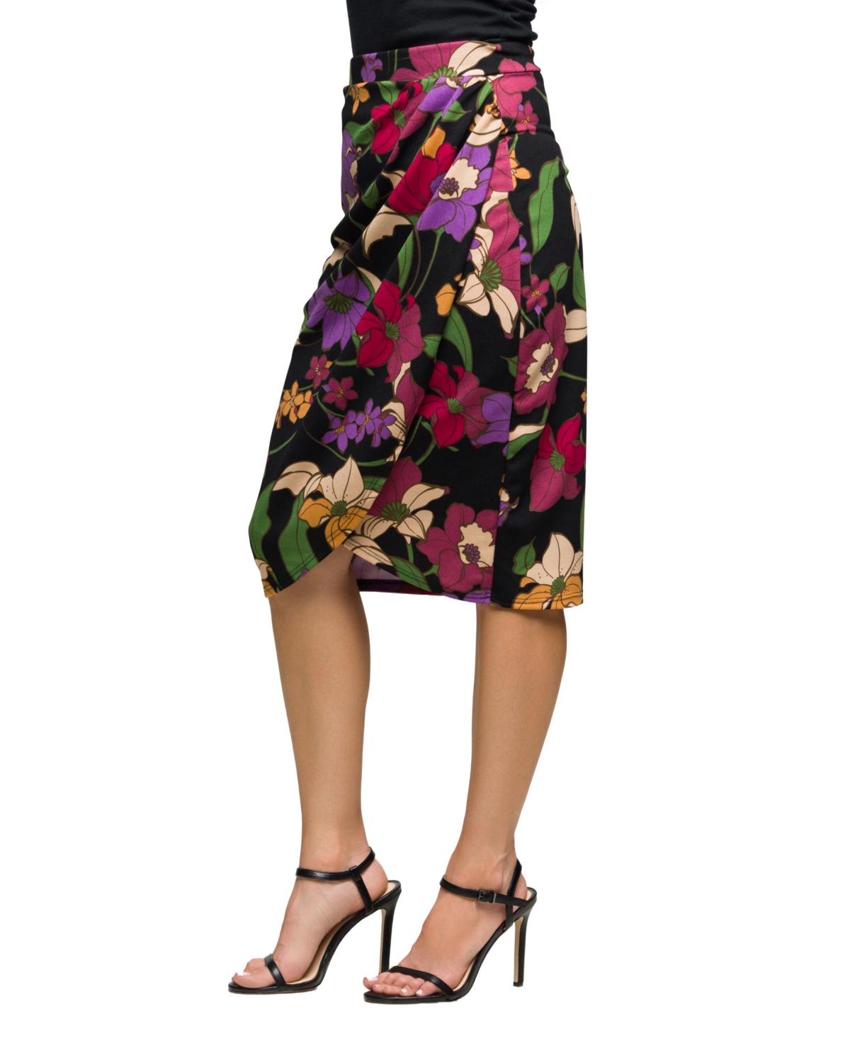 24seven Comfort Apparel Floral Print Midi Pencil Skirt In Multi