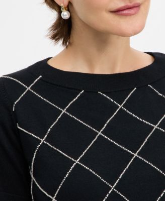 Petite Embellished Boat Neck Sweater, Macy's Exclusive