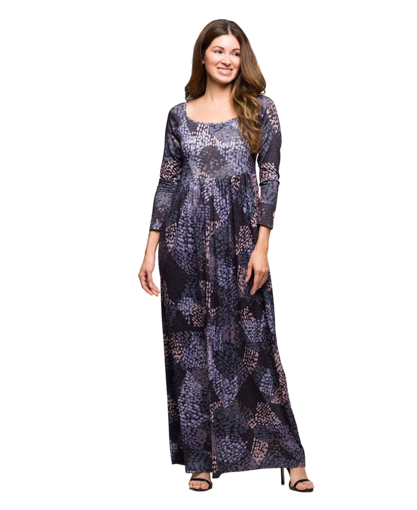 Женское платье 24seven Comfort Apparel Long Sleeve Empire Waist Maxi, цвет: Серый разноцветный — фото 1
