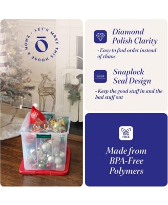 64 Qt Secure Latch Clear Plastic Storage Container Bin w/ Red Lid, 2 Pack