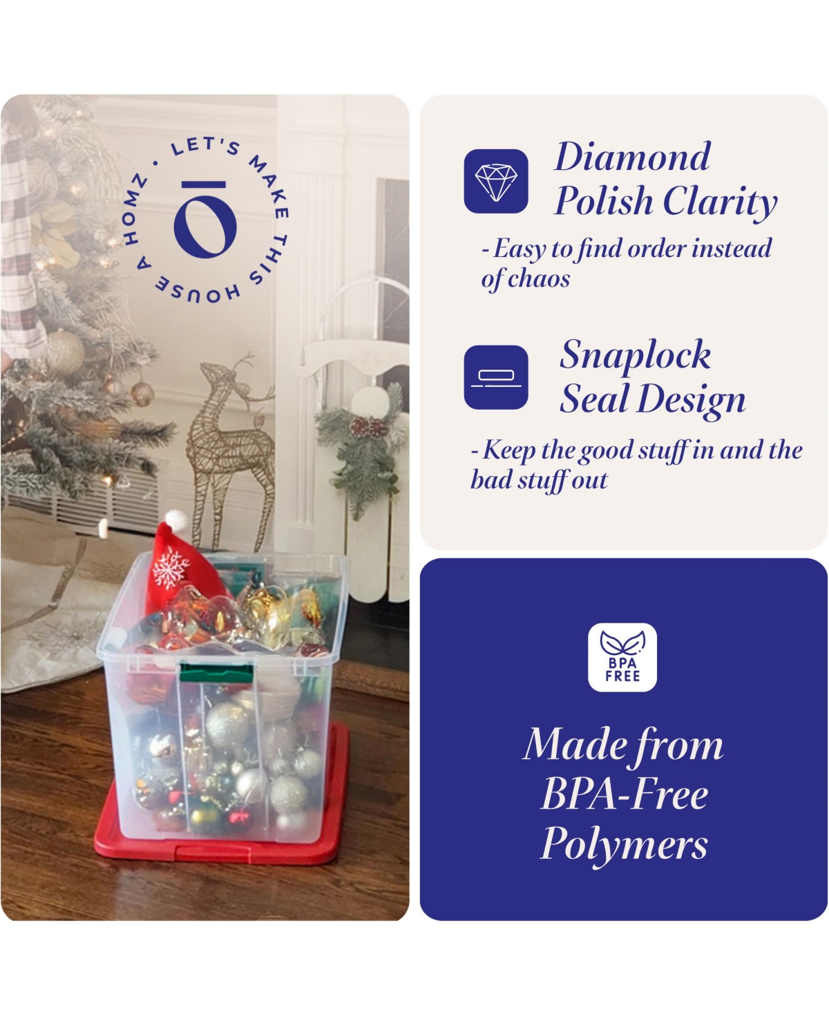 Homz 64 Qt Secure Latch Clear Plastic Storage Container Bin w/ Red Lid, 2 Pack