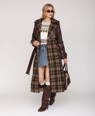 Women's Plaid Oversized Maxi Trench Coat