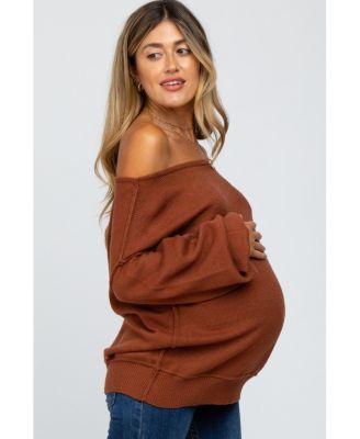 Maternity Camel Boat Neck Bubble Sleeve Sweater