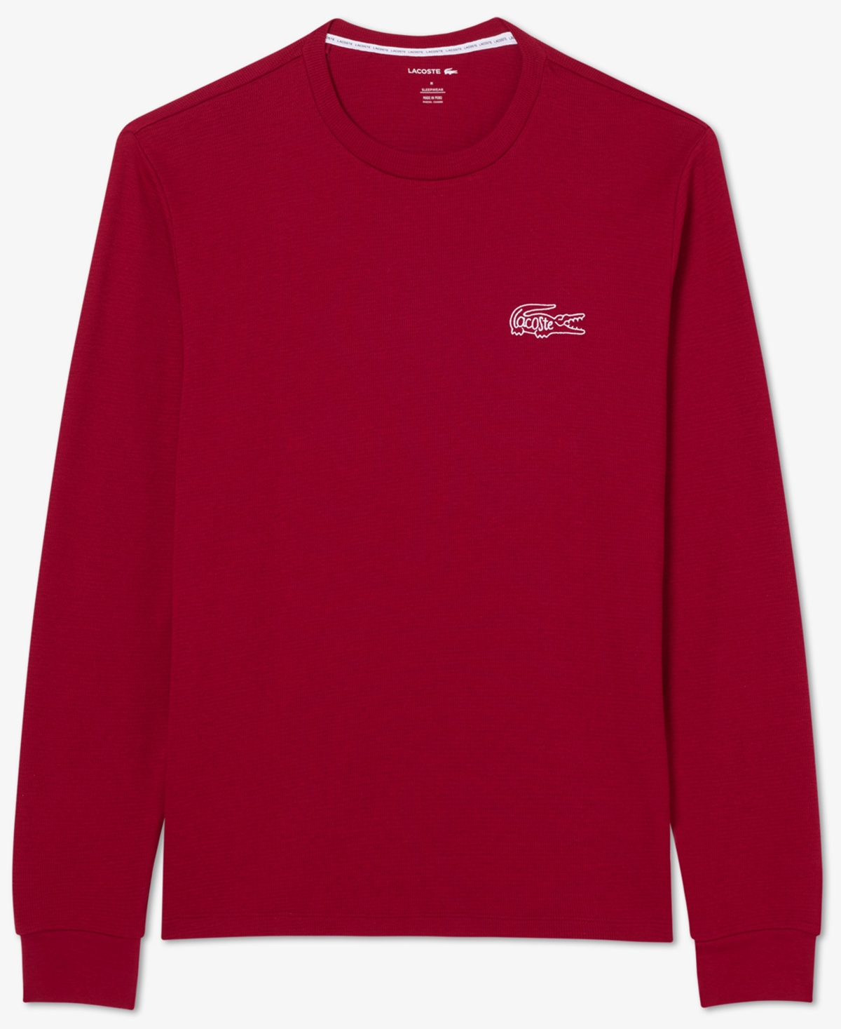 Lacoste Men's Small Croc Thermal Long Sleeve T-shirt In Burgundy