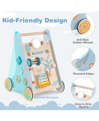 Wooden Baby Walker Sit to Stand Walker w/ Wheels Push & Pull Learning Activity Center