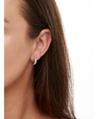 Ribbed Hoop Earrings in Rhodium Plated Sterling