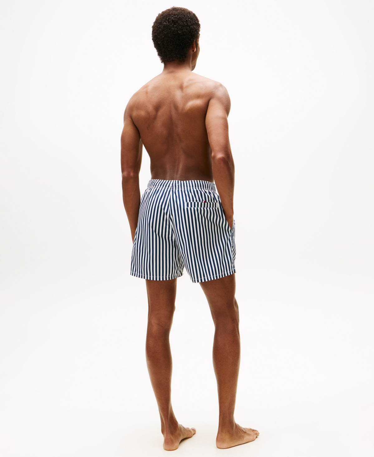 Tommy Hilfiger Men's Medium Length Drawstring 5" Swim Trunks In Black