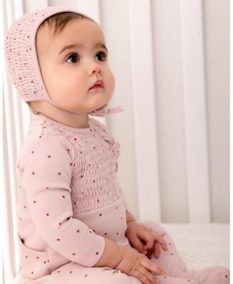 2 Piece Baby Girls "Sweet Cherry" 100% Cotton Smocked Footie Set