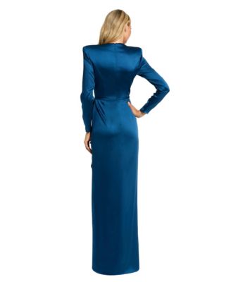 Women's Long Sleeve Sequin Column Gown with Side Knot