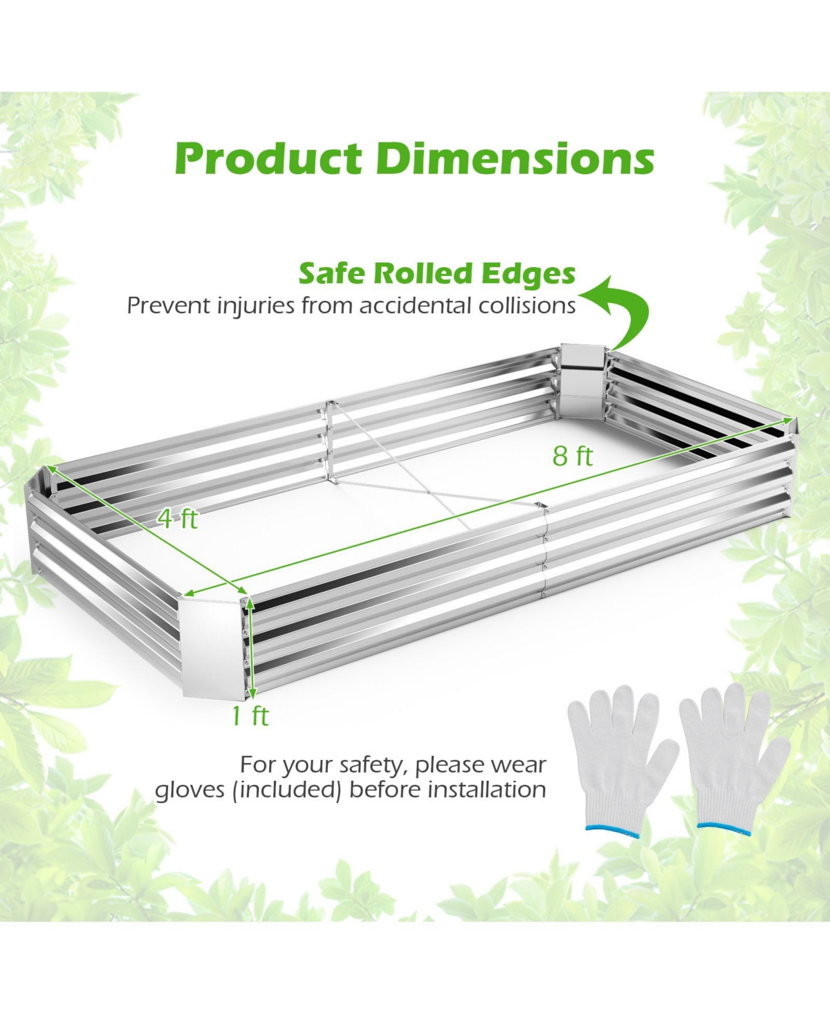 Gymax 2PCS Galvanized Raised Garden Bed Elevated Rectangle Plant Box 8 x 4 x 1FT