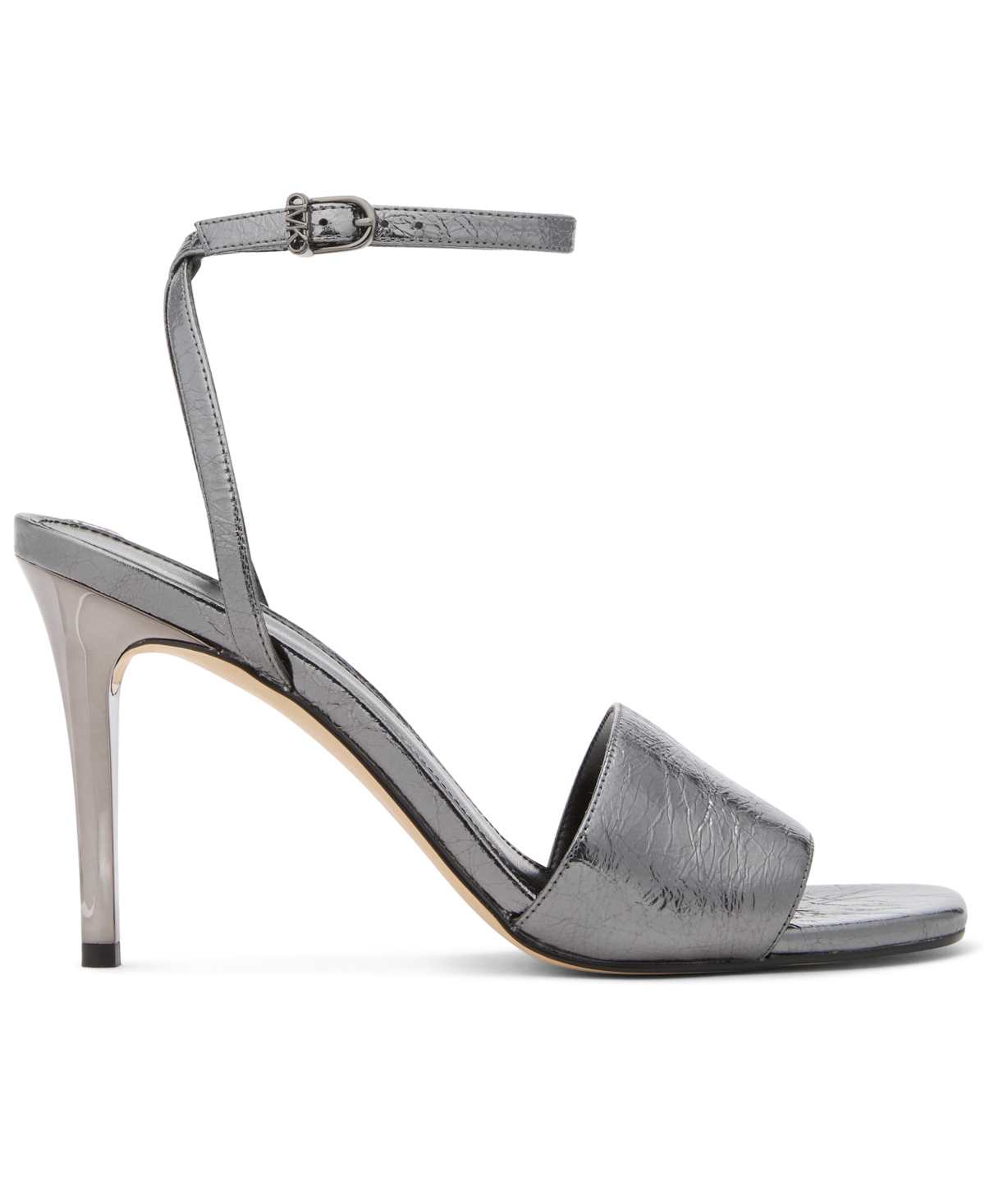 Michael Kors Elyse Crackled Metallic Leather Sandal In Gray