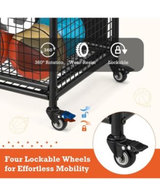 Ball Cart Storage, Rolling Basketball Bin with Wheels for Garage, School, Gym, Sports Equipment and Toy Organizer,Medium