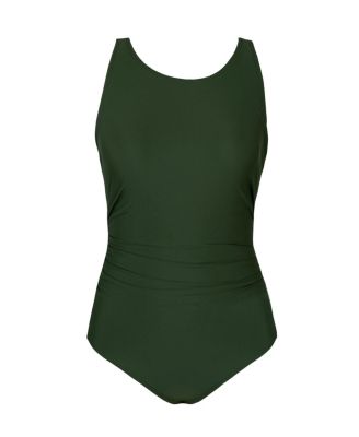 Women's Tummy Control High Neck Cutout Back Hook Mesh One Piece Swimsuit