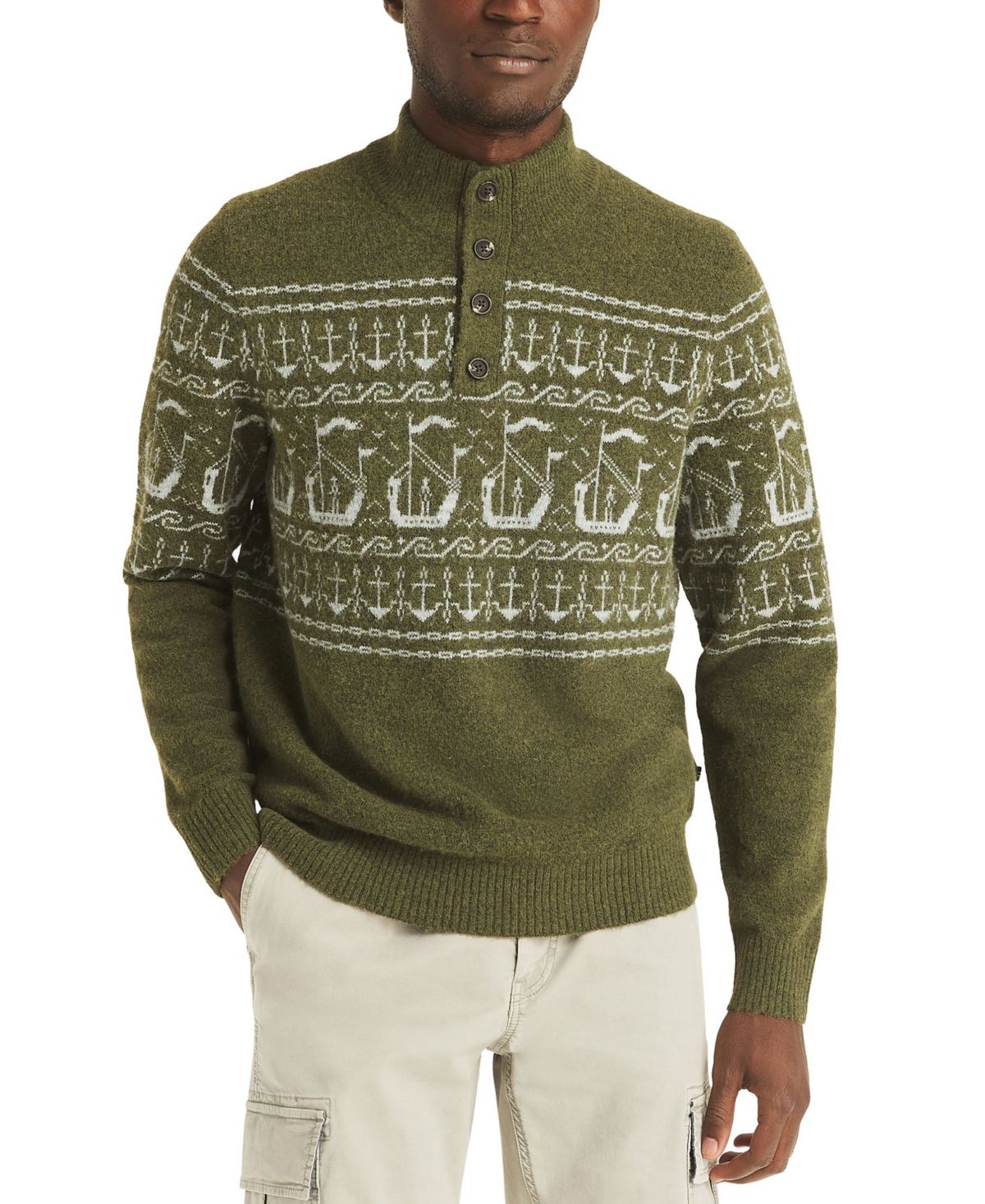 Мужской свитер с имитацией шеи на пуговицах Fairisle