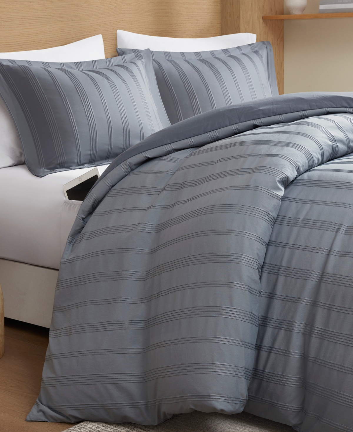 510 Design Logan Woven Striped 3-pc. Duvet Cover Set, King In Gray