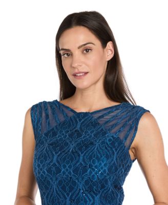 Women's Long Embellished Illusion-Detail Lace Gown