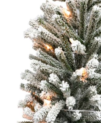 Puleo Pre-Lit Flocked Fir Artificial Christmas Tree with Pines Cones and 50 Lights, 3'