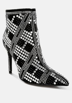Womens Urbanite Rhinestones Studded Stiletto Heel Boots